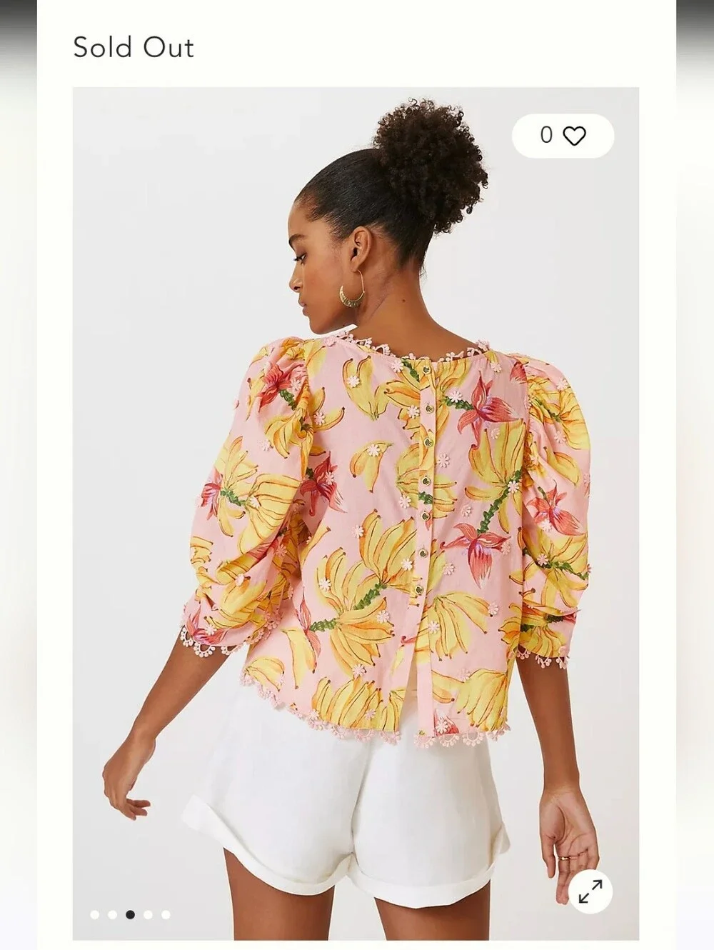 FARM Rio Pink Banana-Print Puff-Sleeve Blouse - XS - Picture 2 of 12